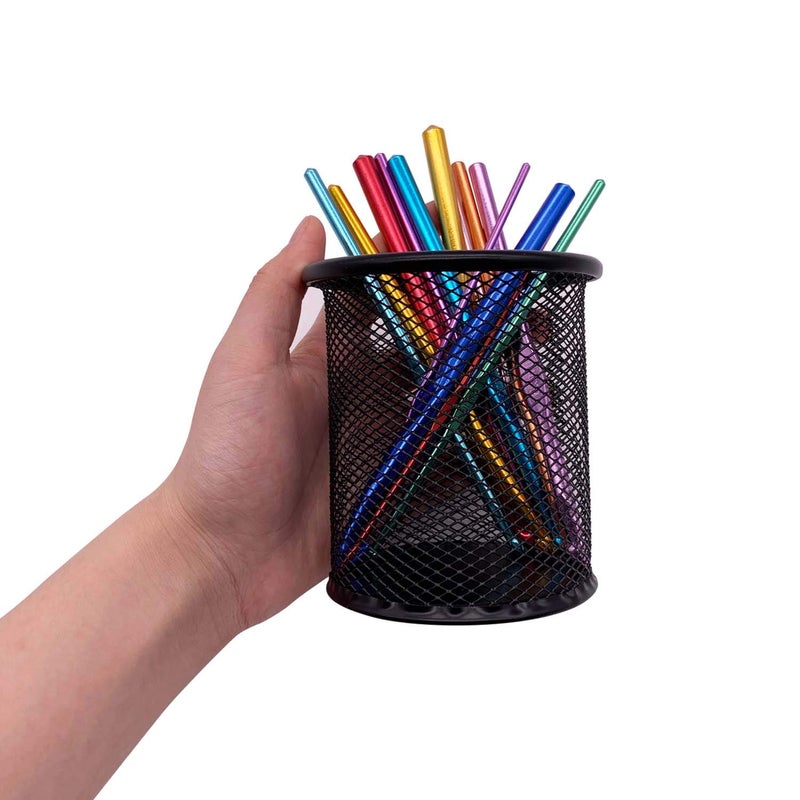 HSYMQ Black Pen Holder Cup for Desk, Pencil Cup Holder, Black Wire Mesh Pen Cup for Desk Office Pen Organizer - Image 3